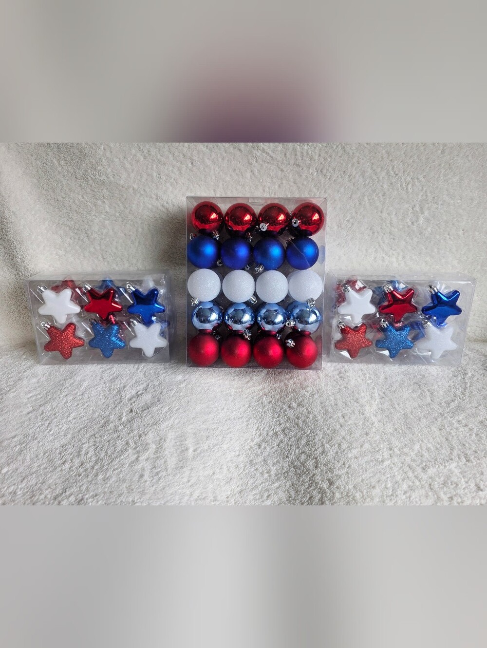 Bundle of new Red White & Blue round & stars Ornaments, patriotic 4th of July